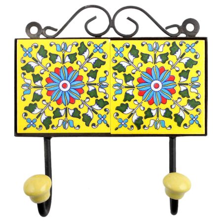 Yellow Turquoise Floral Tiles Hook